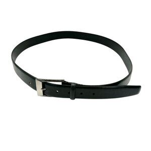 Mens Black Full Grain Italian Leather Belt With Silvertone Square Buckle 42/105